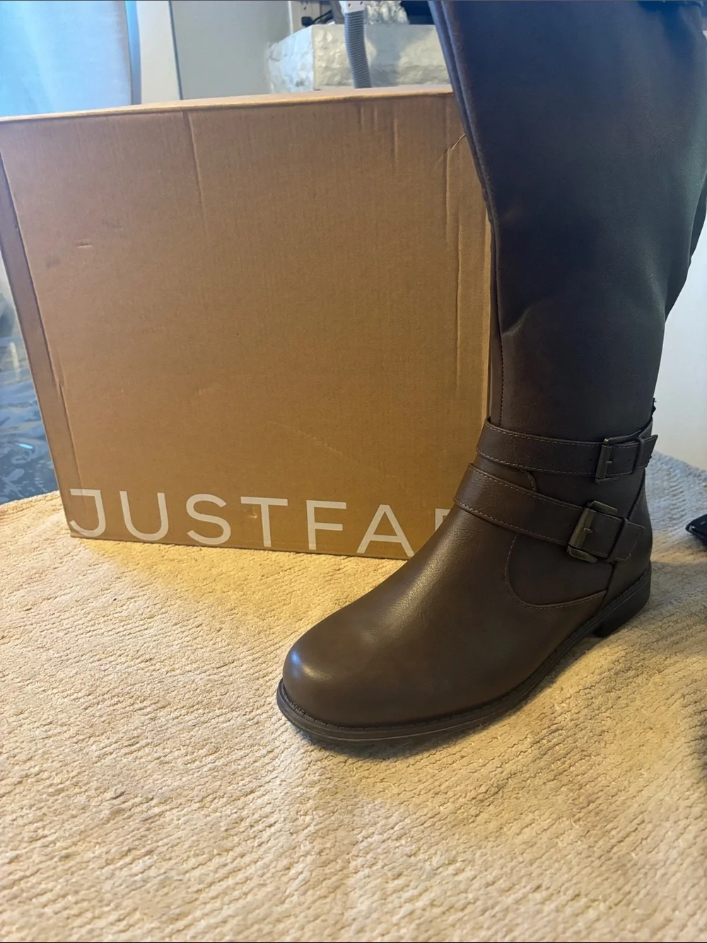 JustFab Brown Hally Over-the-Knee Buckle Boots